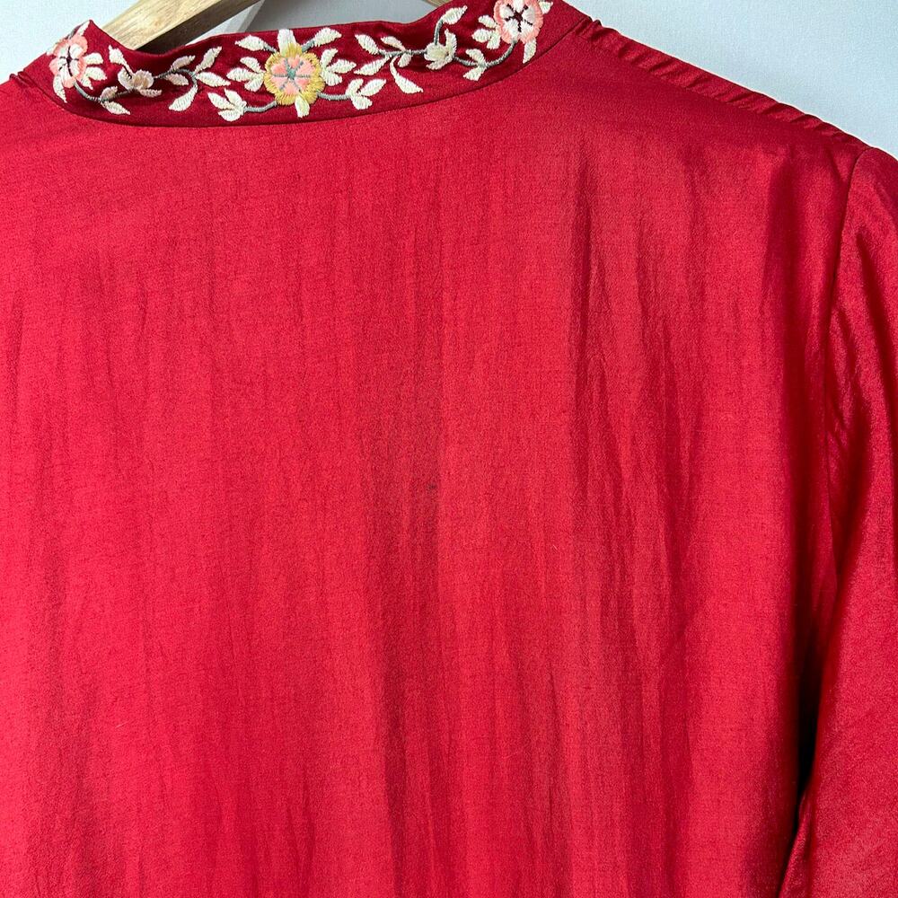 Sue Sartor Silk Moroccan Band Collar Kaftan / Maxi Dress in Cinnabar Red,  Sz L - Picture 16 of 16